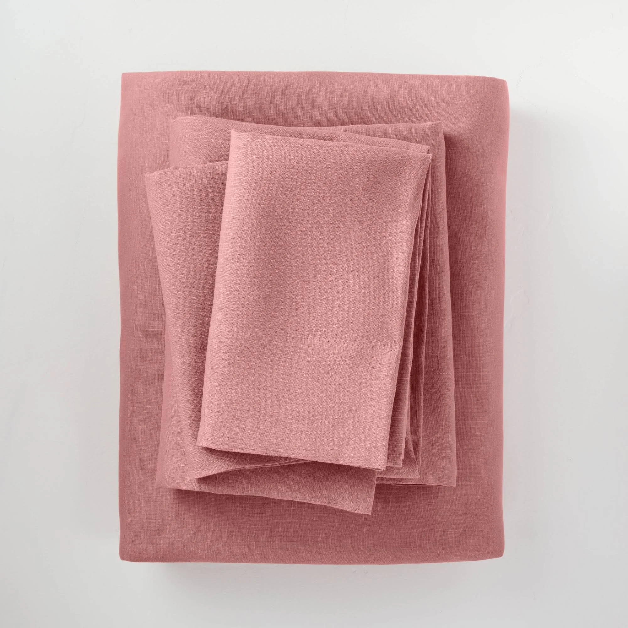 Queen 100% Washed Hemp Solid Sheet Set Rose - Casaluna