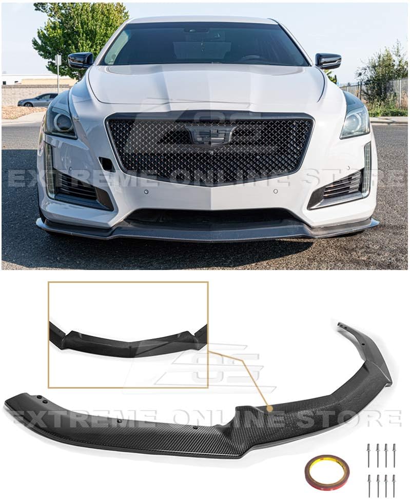 Extreme Online Store Replacement for 2014-2019 Cadillac CTS | V-Style Carbon Fiber Package Front Bumper Lower Lip Splitter (Carbon Fiber)