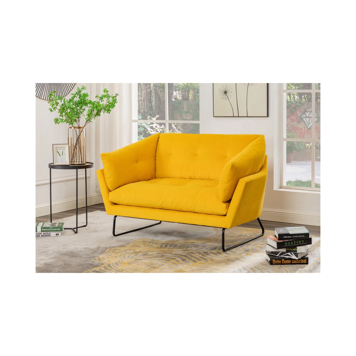 Homestock Renaissance Rhapsody Yellow Velvet Contemporary Loveseat