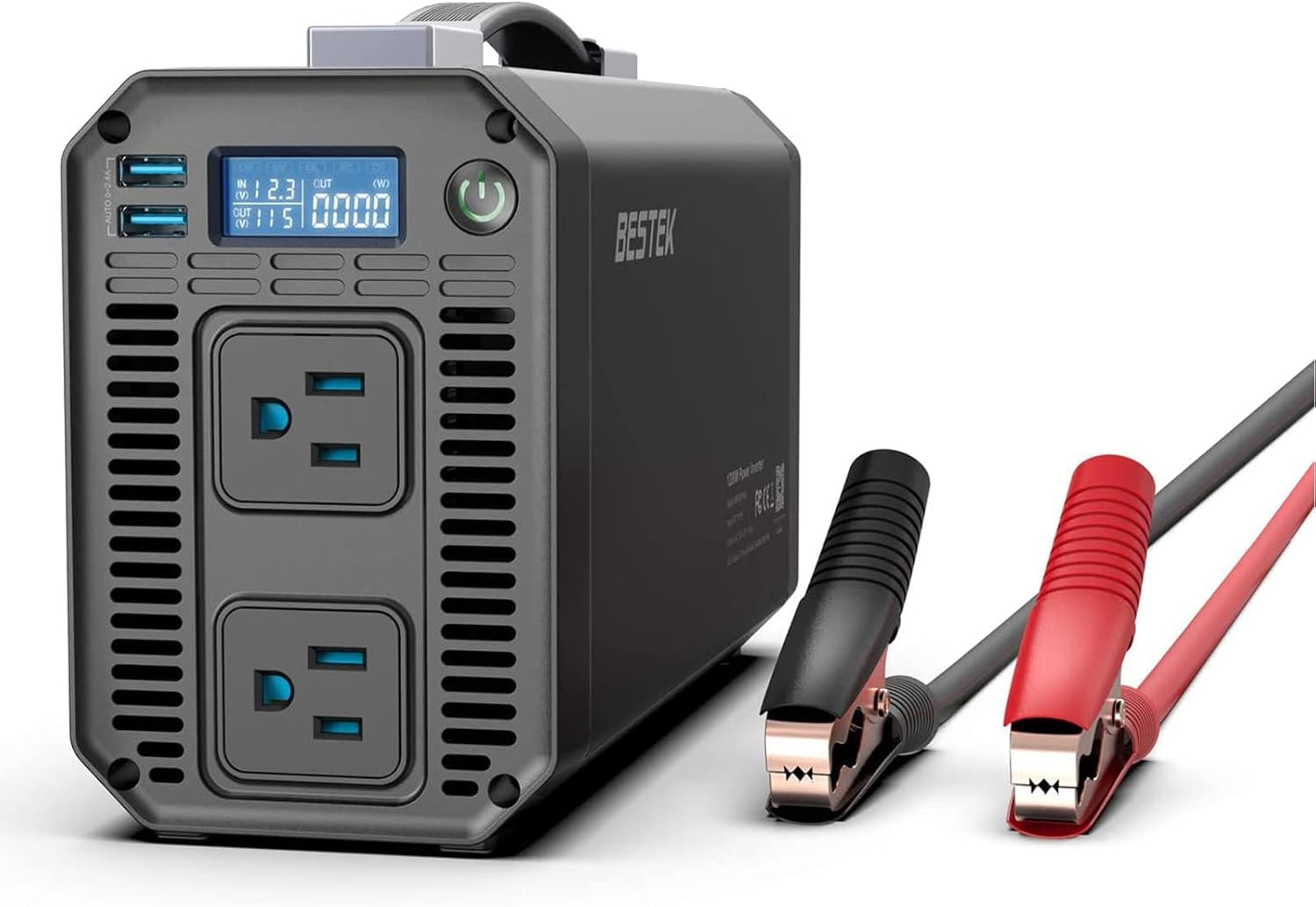 BESTEK 1200W Power Inverter, DC 12V to 110V AC Inverter for Car with Digital LCD Display 4.2A Dual USB Car Charger