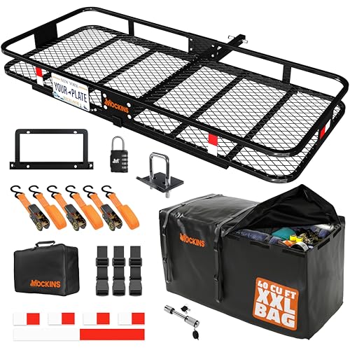 Mockins 40 Cubic Ft. Cargo Carrier Bag & 70"x30"x6" Folding Trailer Hitch Cargo Carrier Bundle