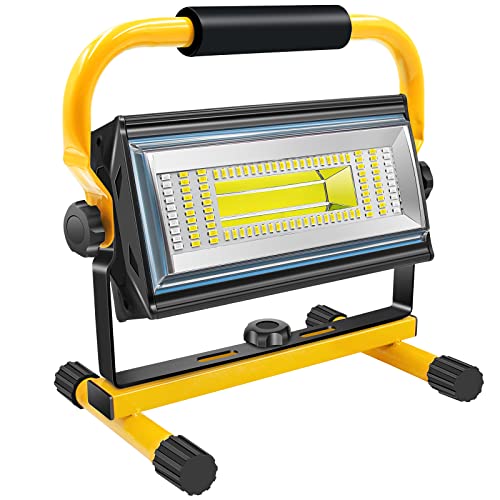 100W COB Rechargeable Work Light, 7000LM Cordless LED Work Lights, Waterproof Portable Flood Light with Stand for Outdoor Camping, Hiking, Garage