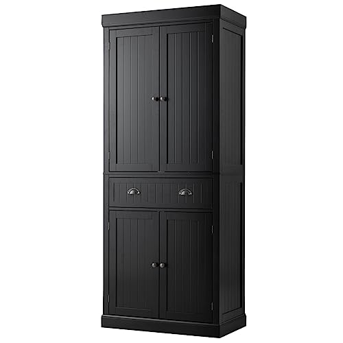 72" Large Storage Cabinet w/Doors & Adjustable Shelves, Freestanding Pantry Cupboard, Modern Tall Sideboards for Home, Kitchen