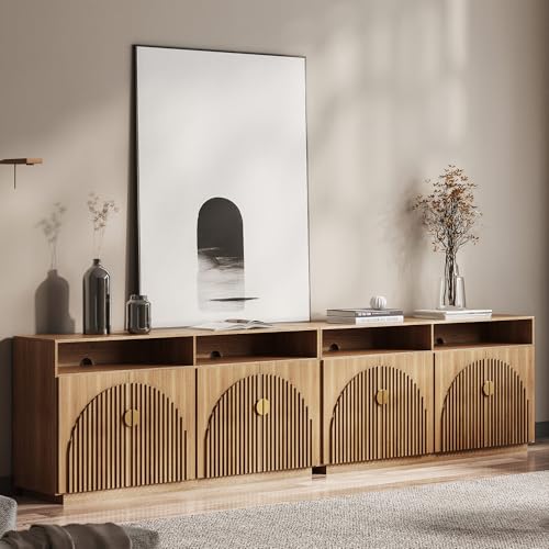 BELLEZE 65 Inch Fluted Buffet Cabinet with Storage, Symmetrical Arc Accent Sideboard Large Console Table for Dining Room, Kitchen