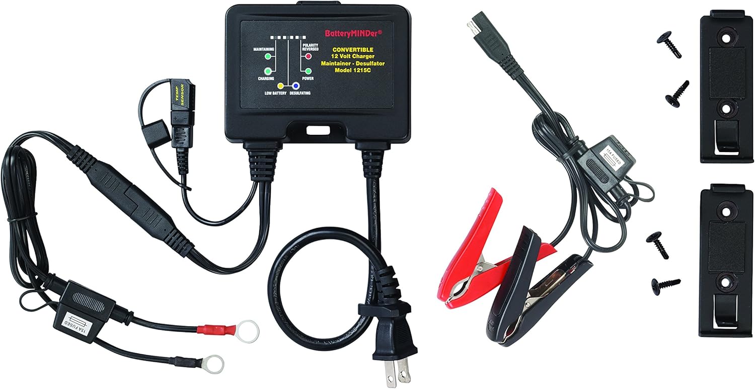 BatteryMINDer 1215C: 12 Volt-1.5 AMP Convertible Multi-Use On-Board, Benchtop Battery Charger, Battery Maintainer, and Battery Desulfator