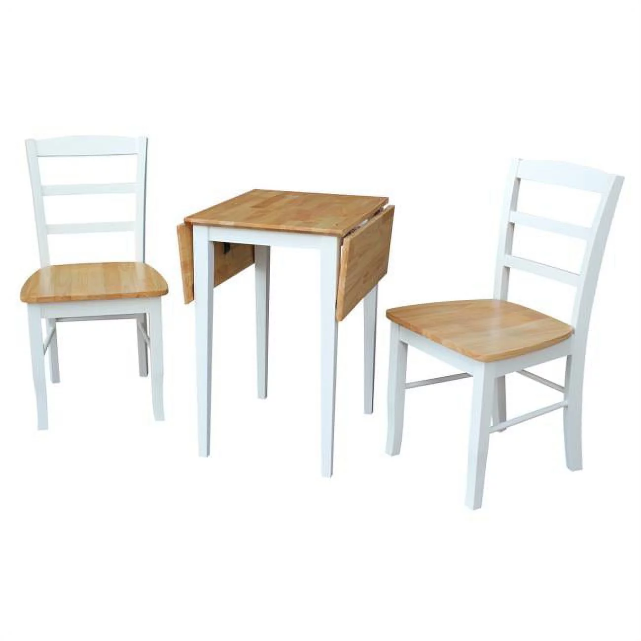 Small Dual Drop Leaf Table with 2 Madrid Ladderback Chairs - 3 Pieces, White & Natural