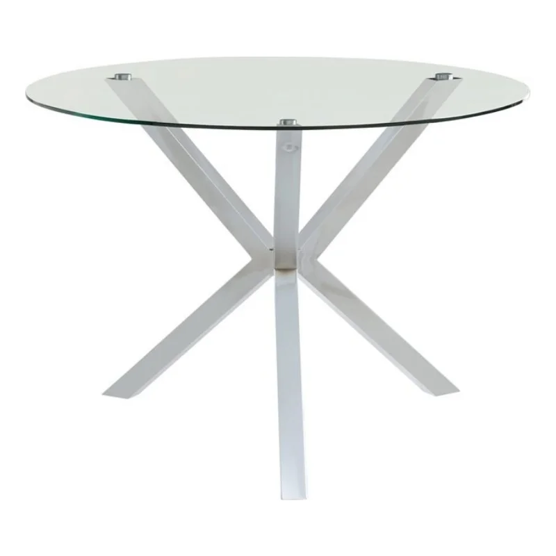 Pemberly Row Contemporary Round Glass Top Dining Table in Clear