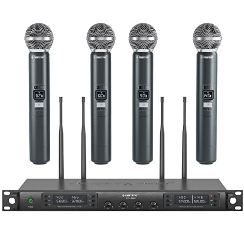 Phenyx Pro Wireless Microphone System, Quad Channel Wireless Mic, w/ 4x40 UHF Frequencies, Auto Scan, 328ft Long Range