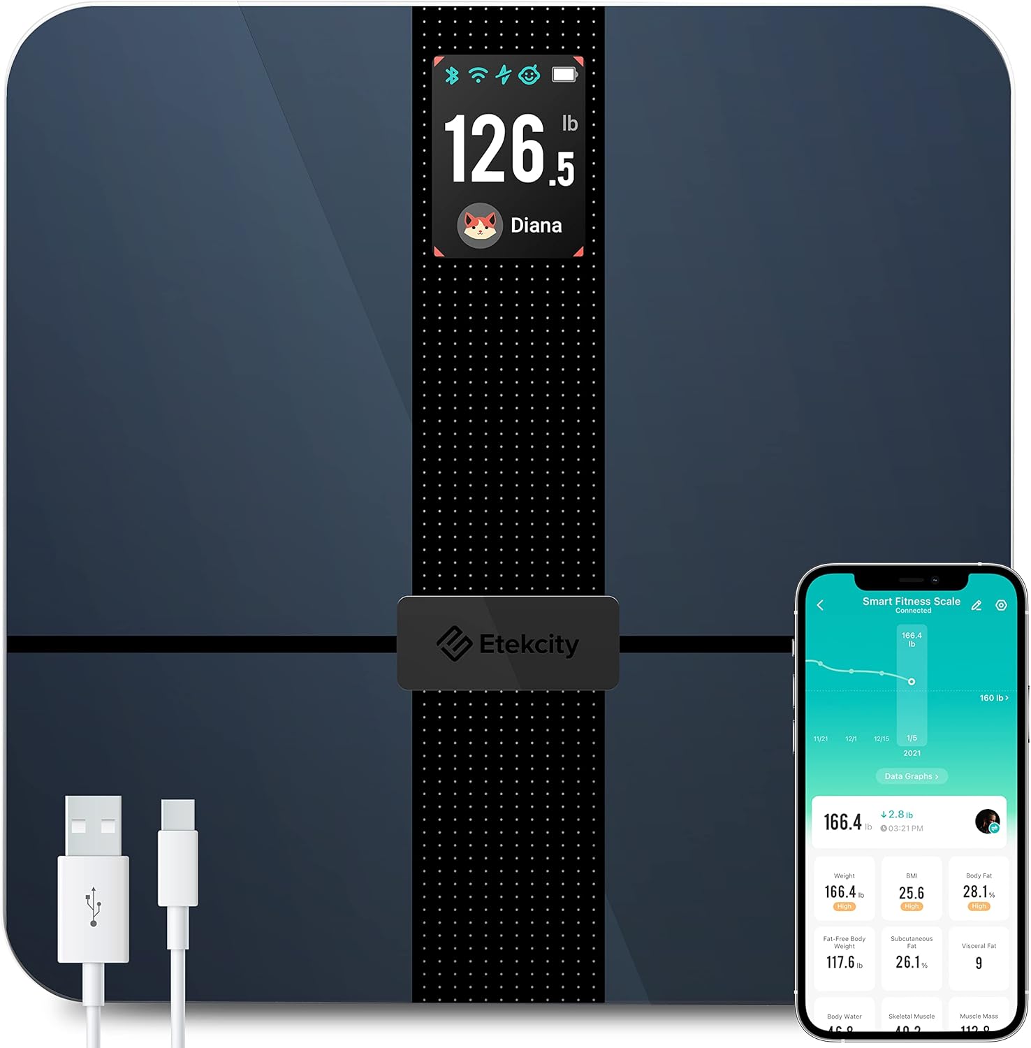 Etekcity Apex Smart WiFi Body Fat Scale, Digital Bluetooth Bathroom Scale for Body Weight, BMI, Heart Rate, Water Weight, with Pregnancy & Baby Mode