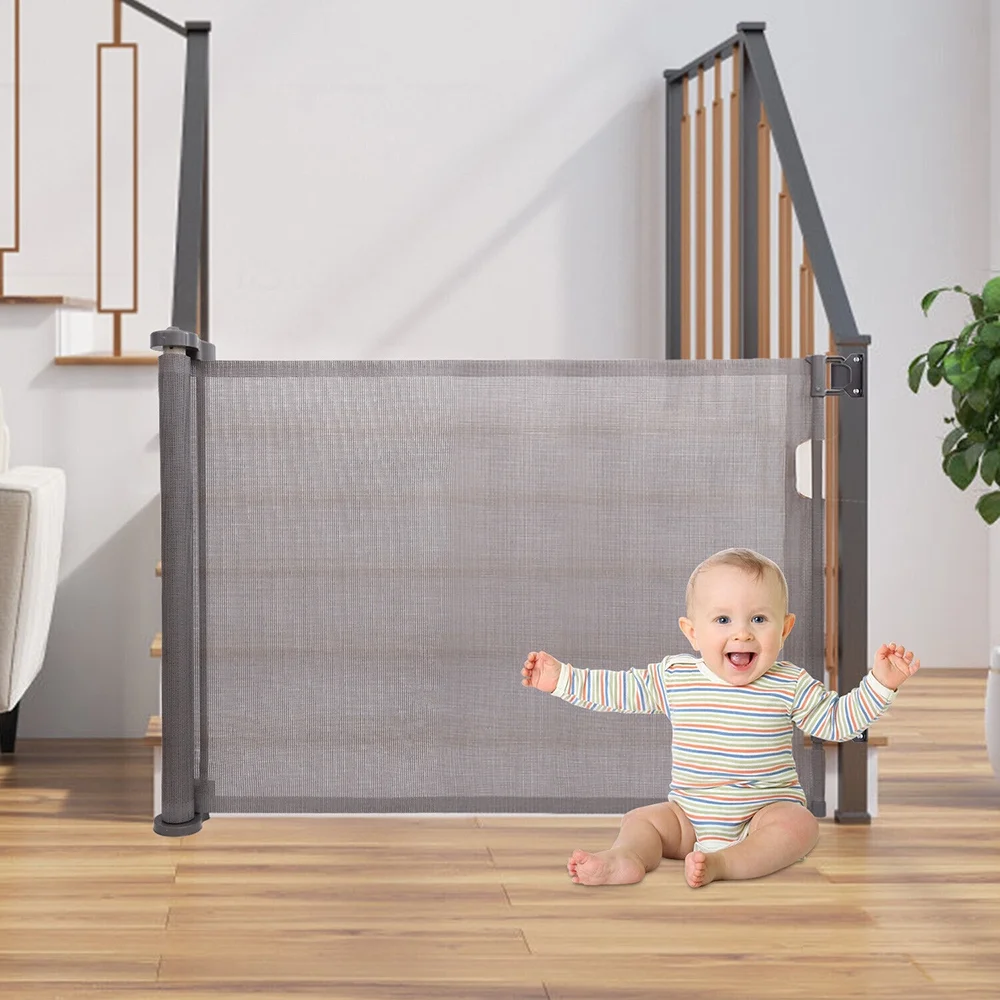34" x 59" Retractable Baby Gate, Baby Safety Mesh Gate for Stairs, Indoor, Outdoor, Doorways, Hallways (White) - Curated Treasures Market