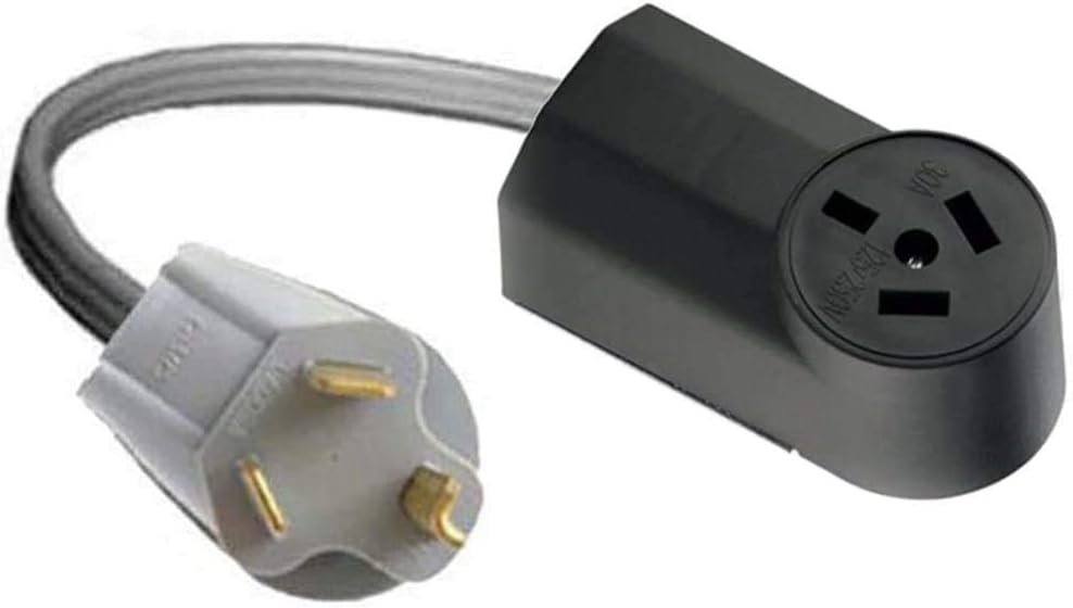 10-30P Male 3-Pin Plug To 10-50R Female 3-Prong Receptacle Socket Outlet, Dryer Stove Range Oven Electrical Power Cord Adapter/Convert. FX972-362
