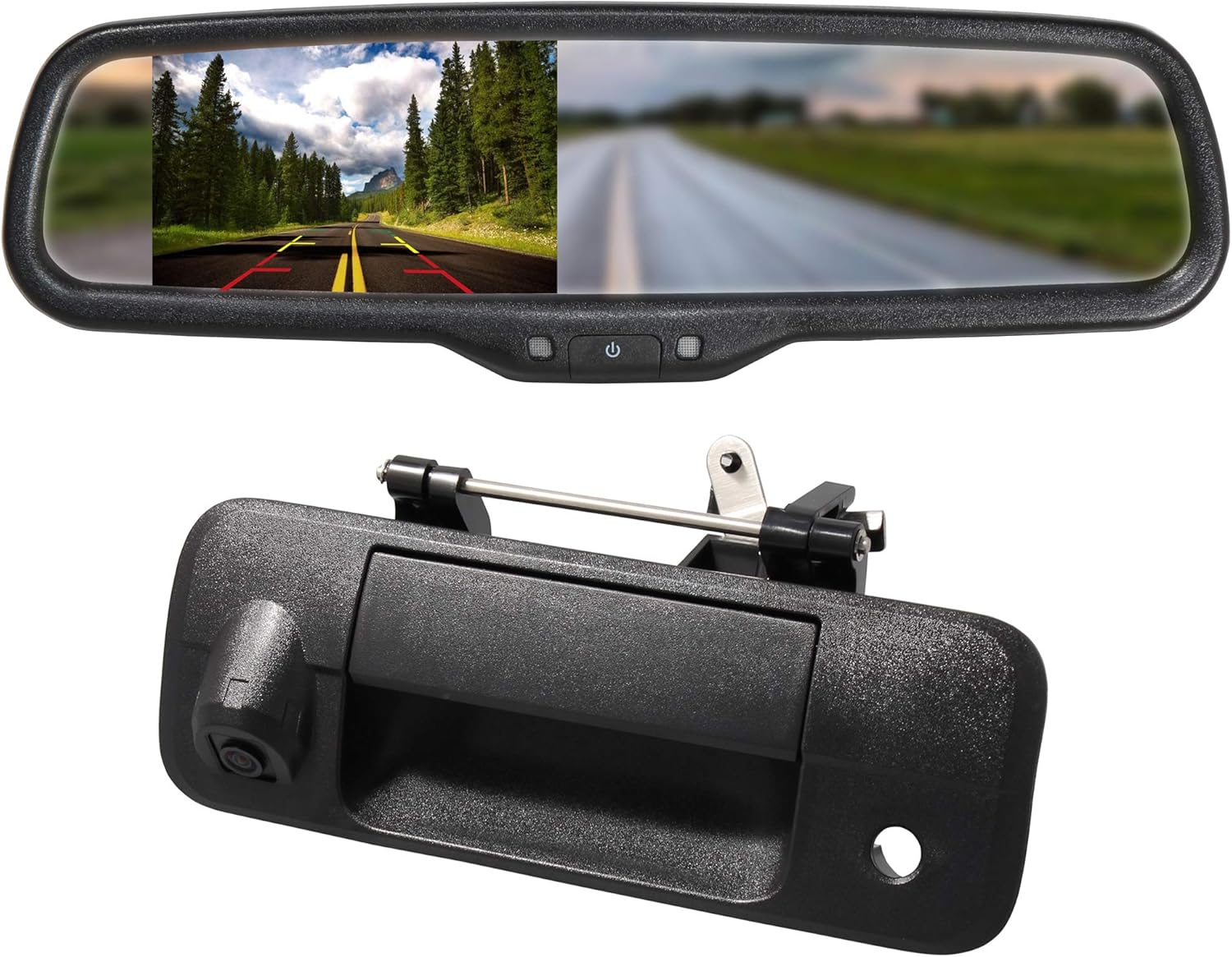 EWAY for Toyota Tundra 2007-2014 4.3 Rear View Mirror Monitor with Tailgate Handle Backup Camera Kit Parking Waterproof CCD Reverse Reversing Night