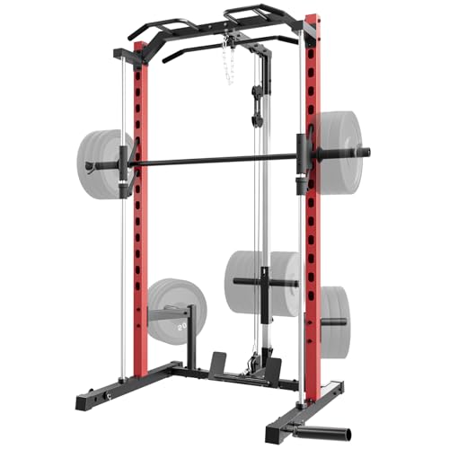 OPPSDECOR Power Cage Power Rack with LAT Pull Down Pulley System& Cable Row, Weight Cage with More Training Attachments