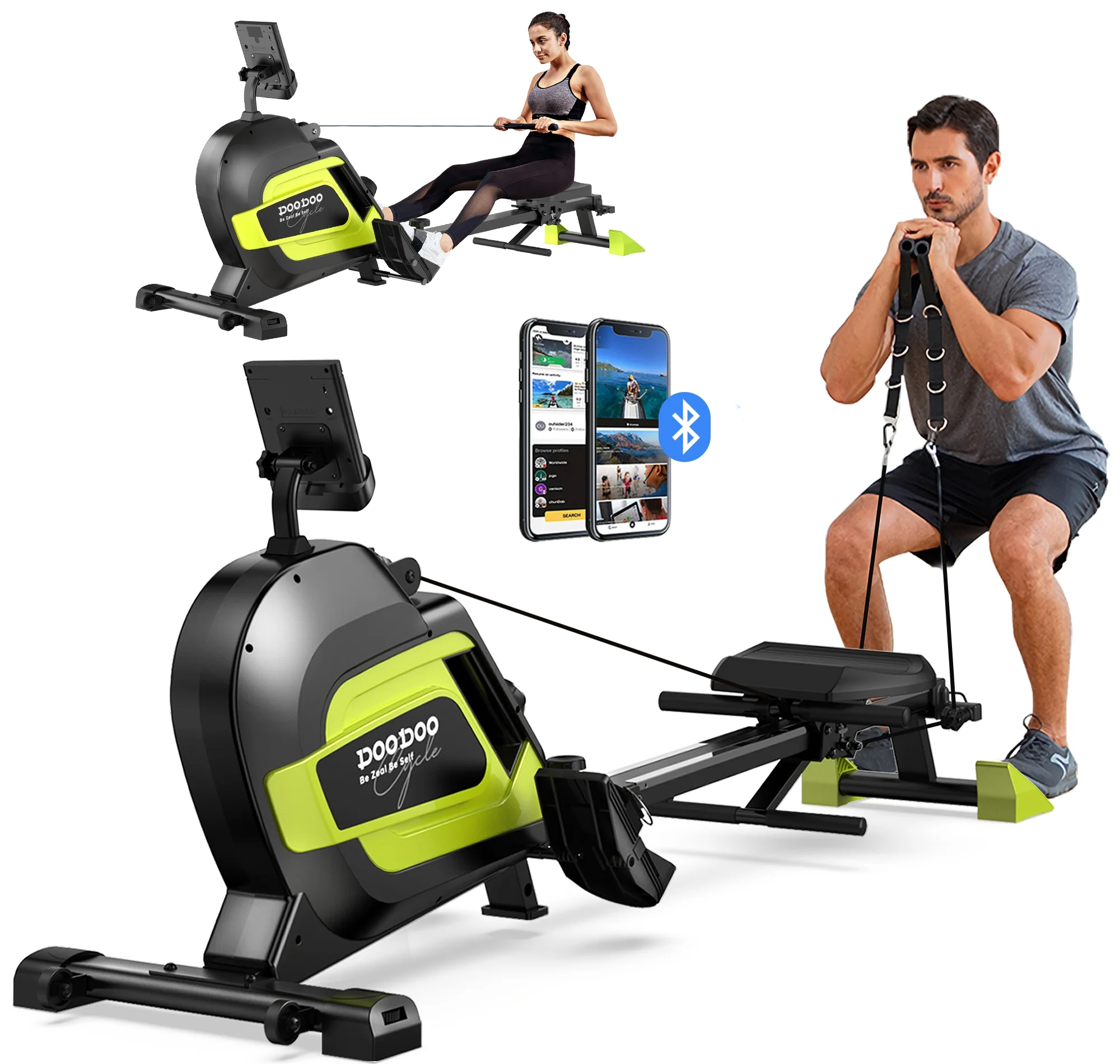 pooboo Rowing Machine Bluetooth 14 Levels Max 350 LBS Magnetic Rower with LCD Monitor, Tablet Holder, Upgraded Rowing Machines for Home use