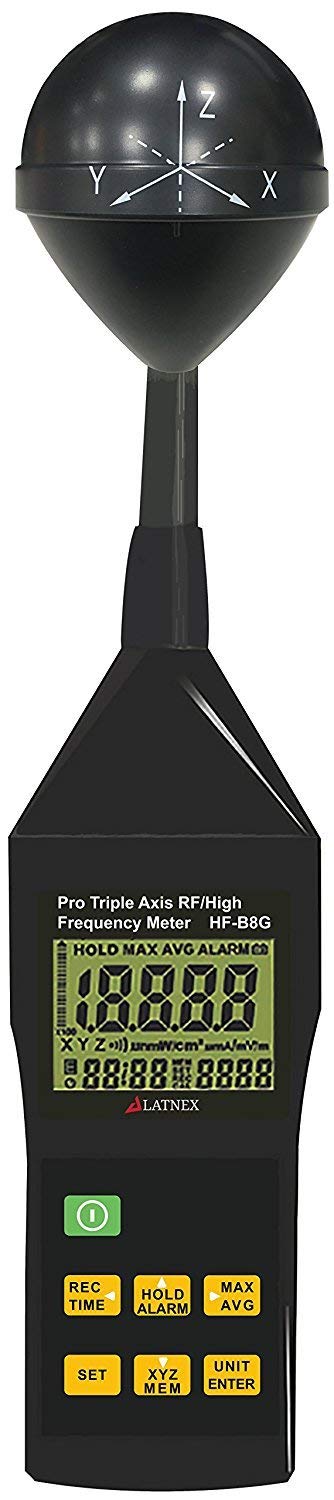 RF EMF meter HF-B8G High Frequency 10Mhz-8Ghz. Measures Wide-Range Electromagnetic Radiation from Cell Towers-Smart Meters-Wi-Fi-Cordless and Cell