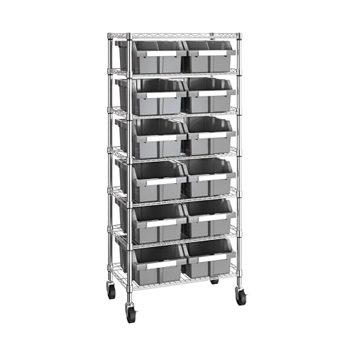 Seville Classics Heavy Duty NSF Bin Rack Solid Steel Wire Shelving Storage Unit, Patented Organizer for Garage, Warehouse, Office, Restaurant