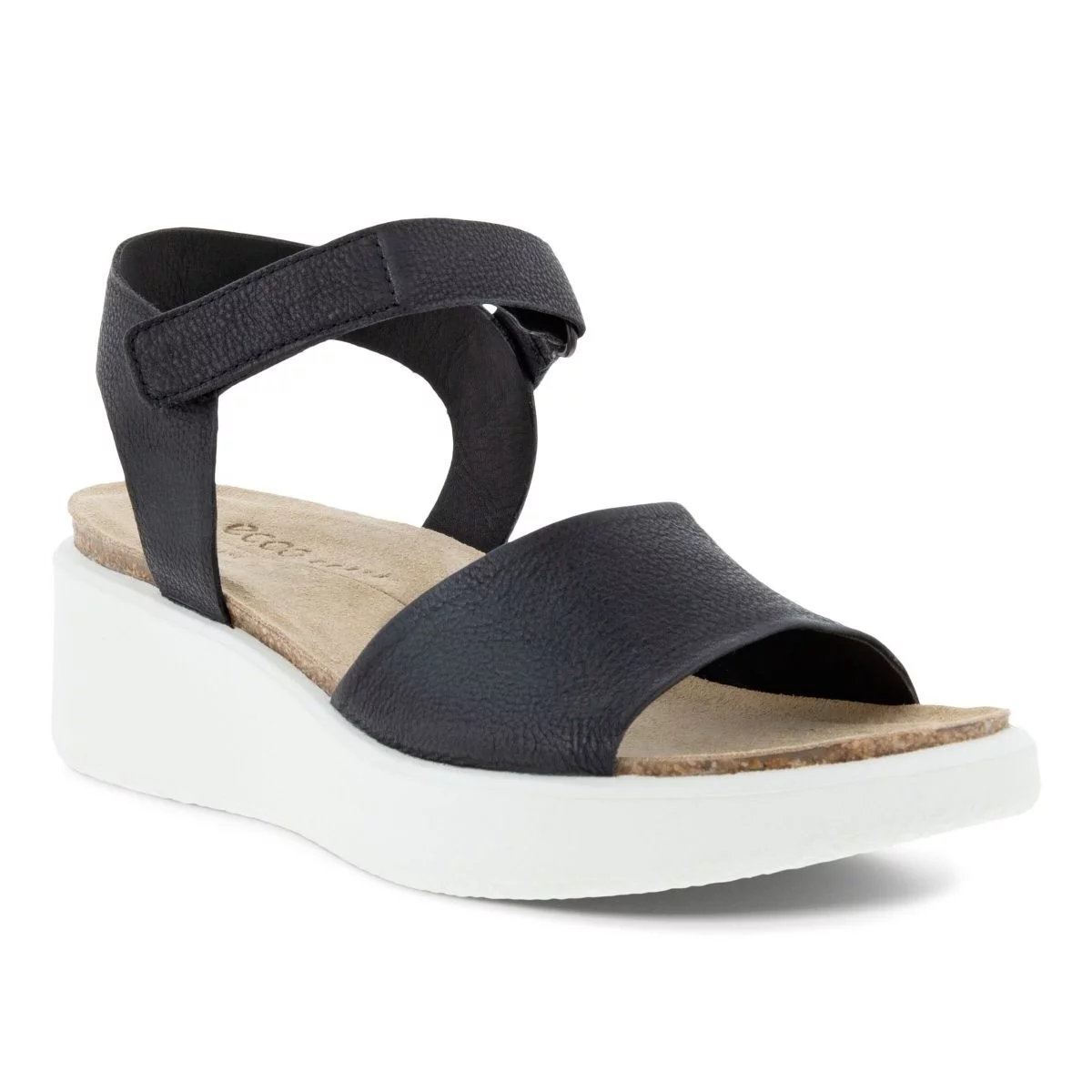 ECCO Womens Flowt Wedge Cork Sandal Black Nubuck - 272313-01001