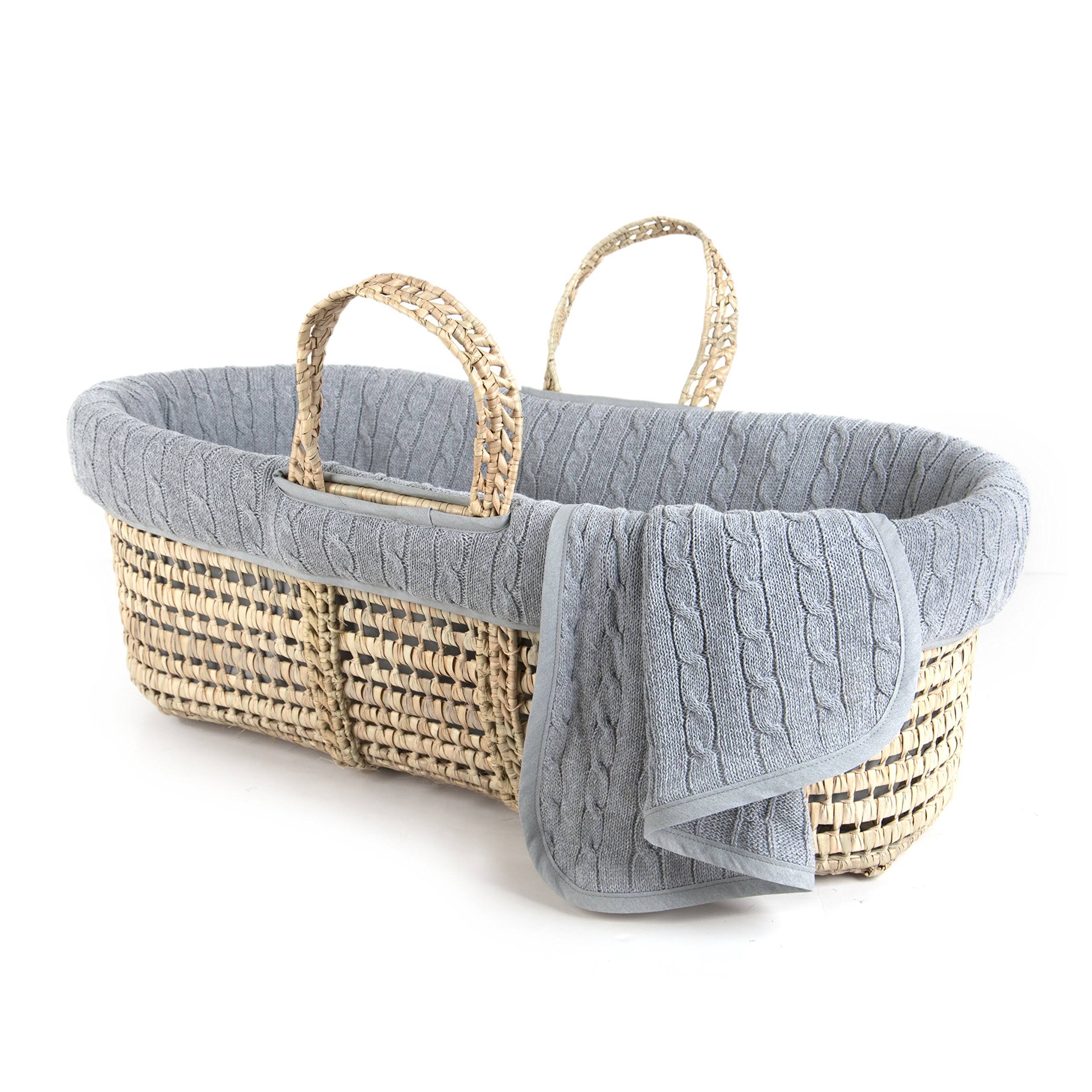 Tadpoles Cable Knit Moses Basket and Bedding Set, Grey