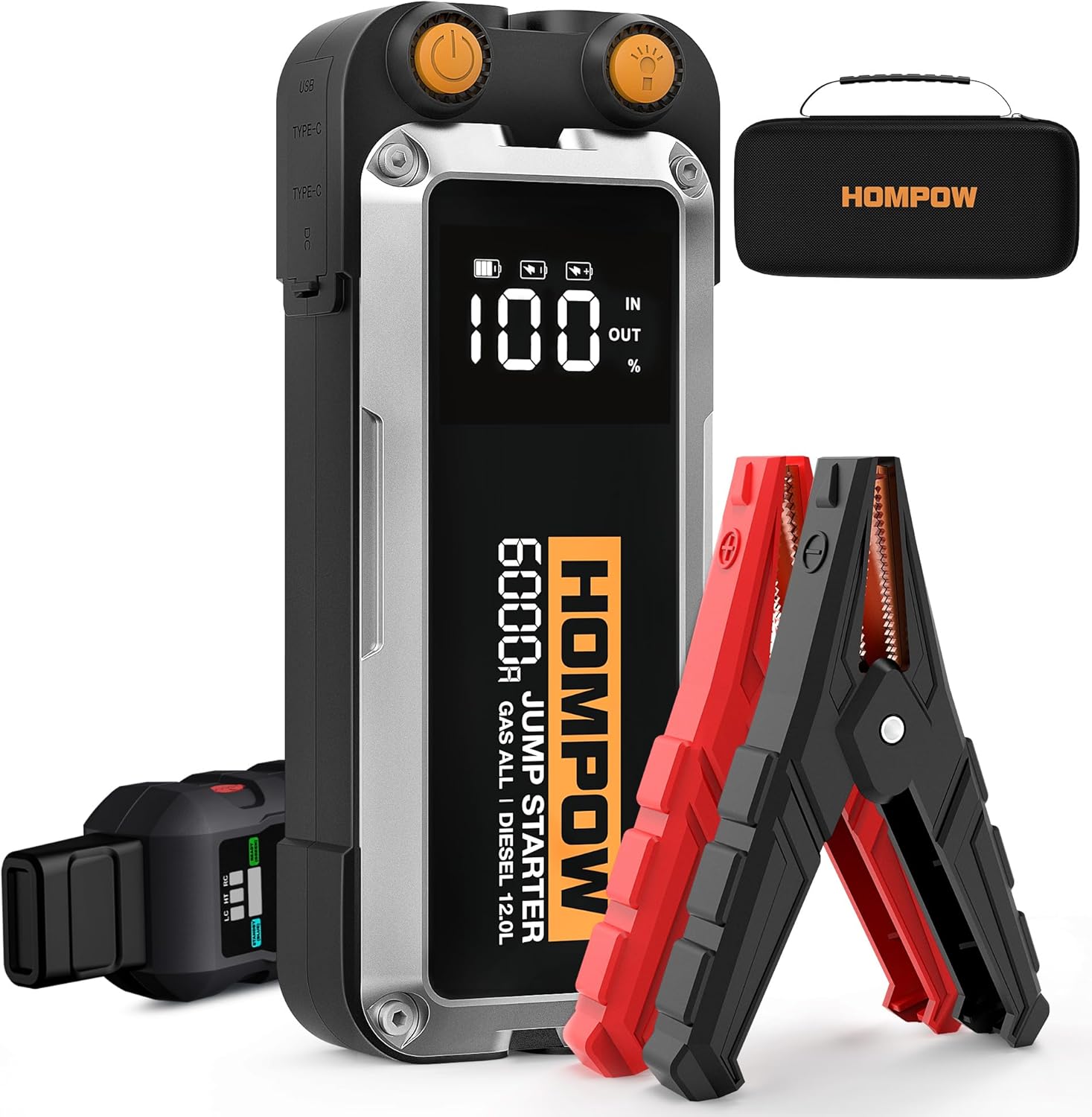 Jump Starter, 6000A Peak Portable 12V Car Battery Charger for All Gas and Up to 12L Diesel Engine, 28000mAh Jump Box with LED Light, USB