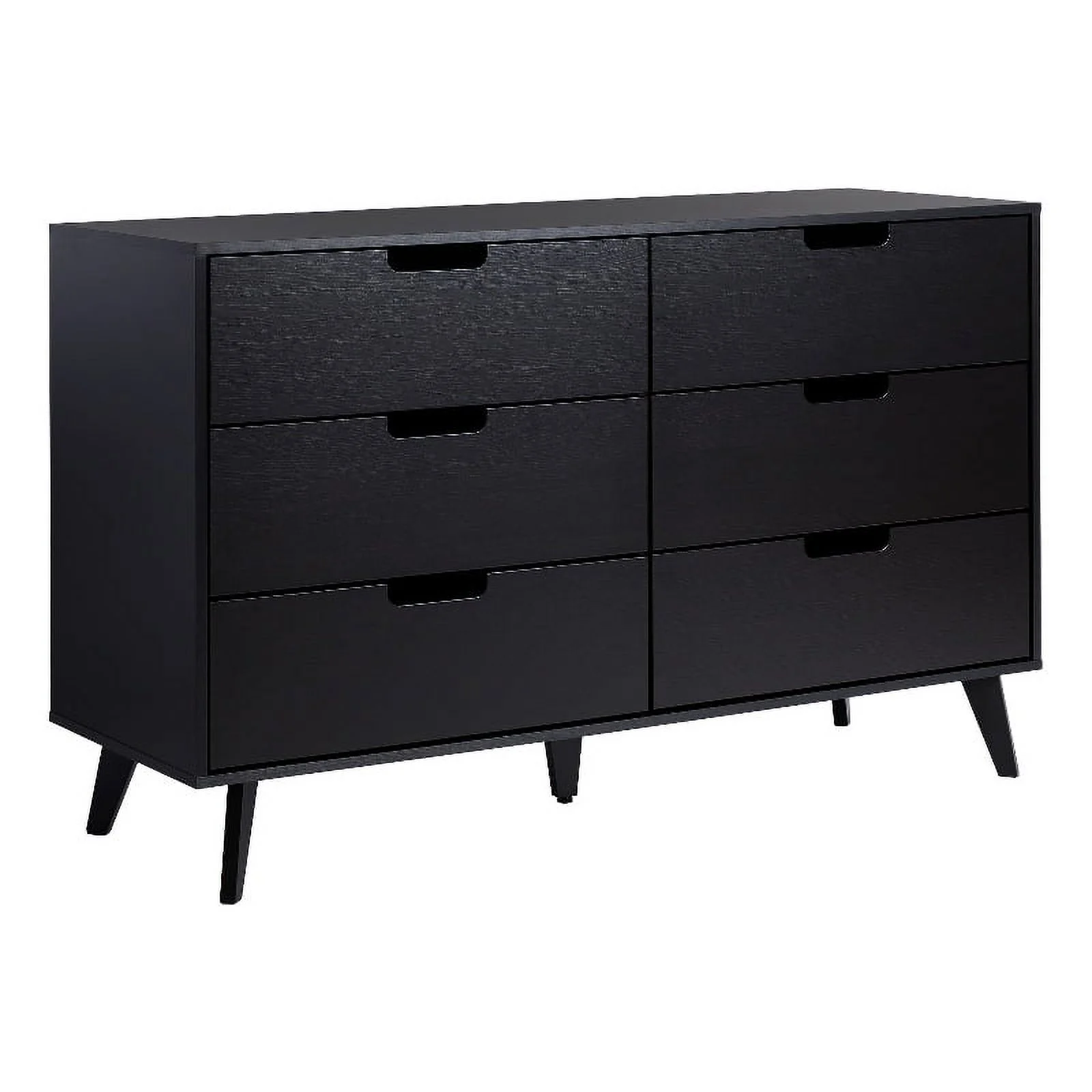 Pemberly Row Simple Wood 6 Drawer Dresser with Cut Out Handles - Black