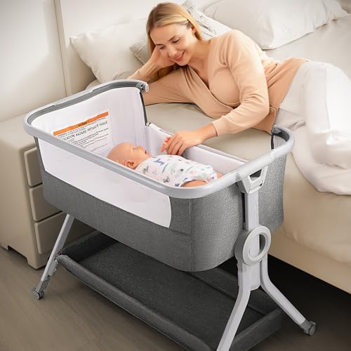 3 in 1 Baby Bassinet Bedside Sleeper, Breathable Mesh Safe Bedside Bassinet for Baby, Easy Assemble & Folding Portable Bassinet