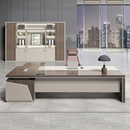 L Shaped Desk with Power Outlet and Drawer Cabinet, Executive Computer Desk with Storage Cabinet