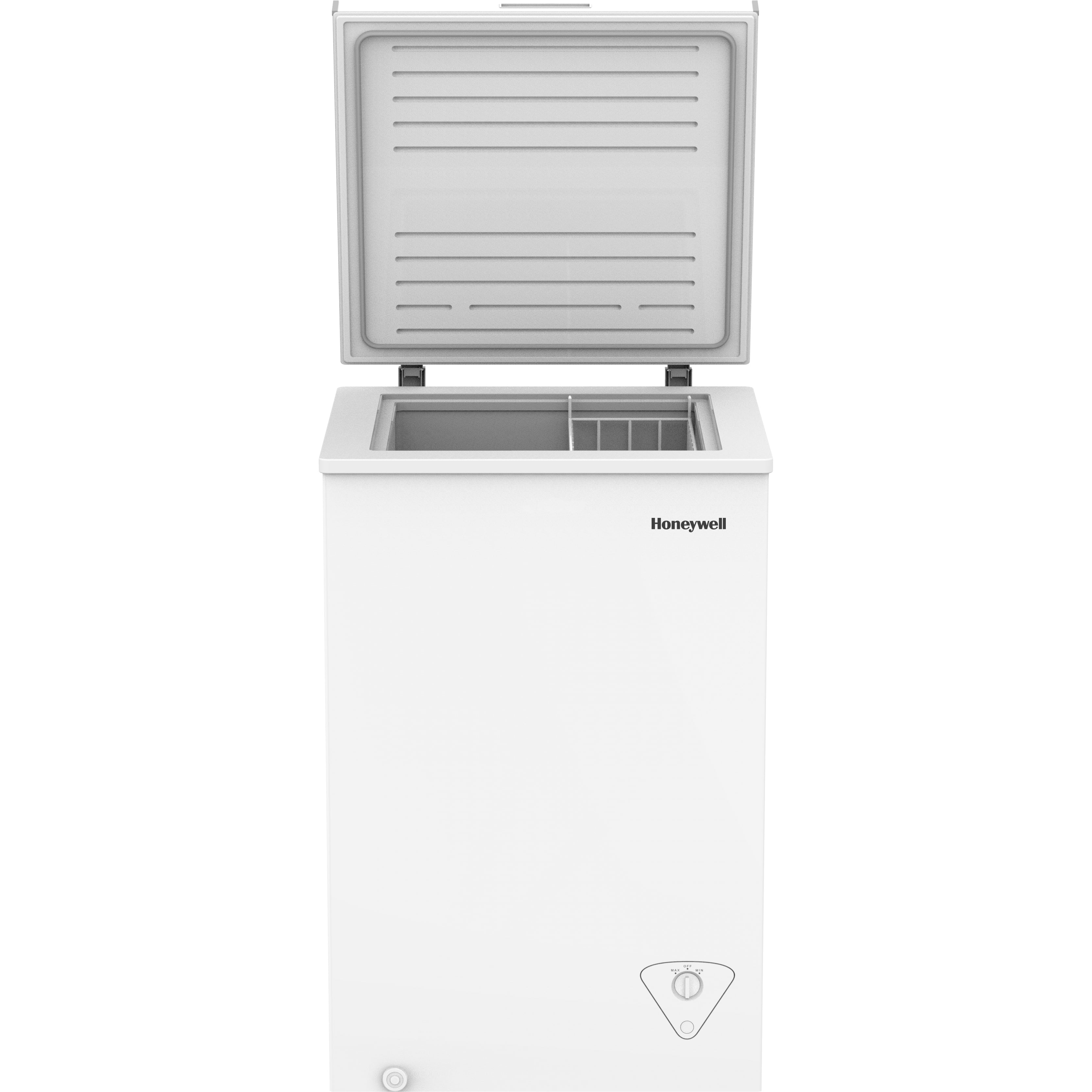Honeywell 3.5 Cu Ft Chest Freezer with Removable Storage Basket, Adjustable Temperature Control, for Garage, Office, Dorm, or Apartment, White