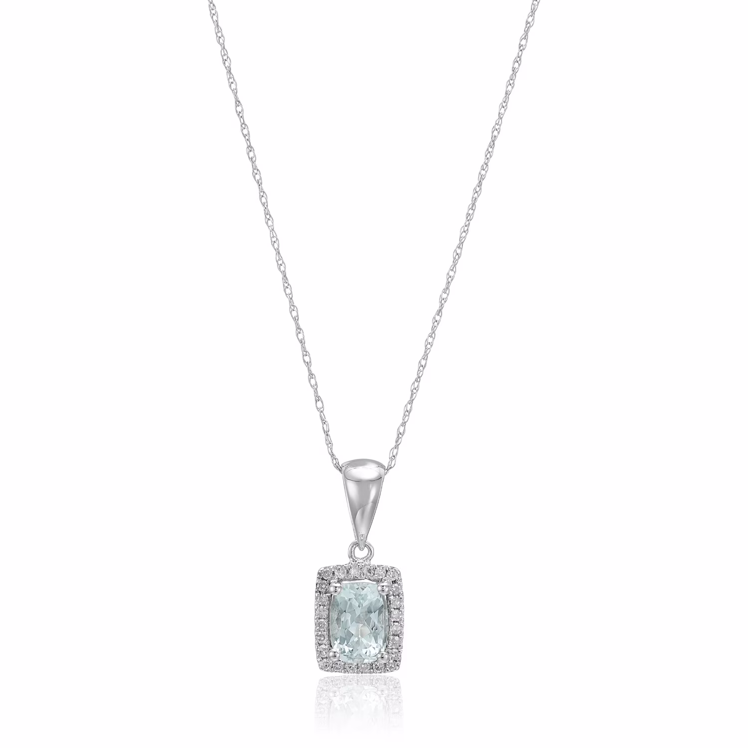10k White Gold Aquamarine & Diamond Diana Pendant Necklace, 18'