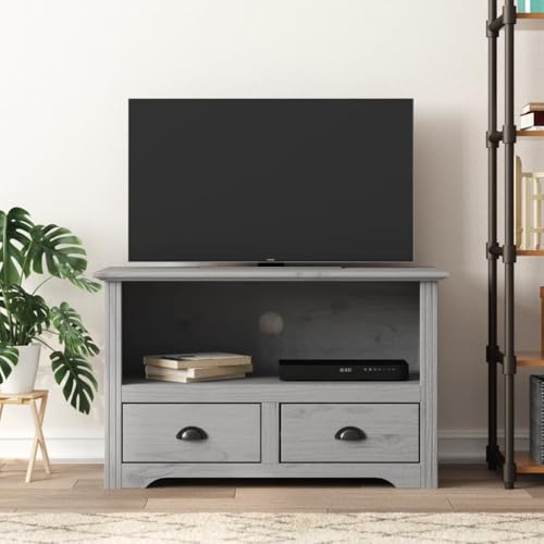 XAVIER Entertainment Center Television Stands Tv Table Tv StandTV Stand with 2 Drawers BODO Gray 35.8"x16.9"x22" Solid Wood Pine Suitable for Office