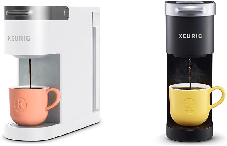 Keurig K- Slim Single Serve K-Cup Pod Coffee Maker, Multistream Technology, White & K-Mini Single Serve Coffee Maker, Black