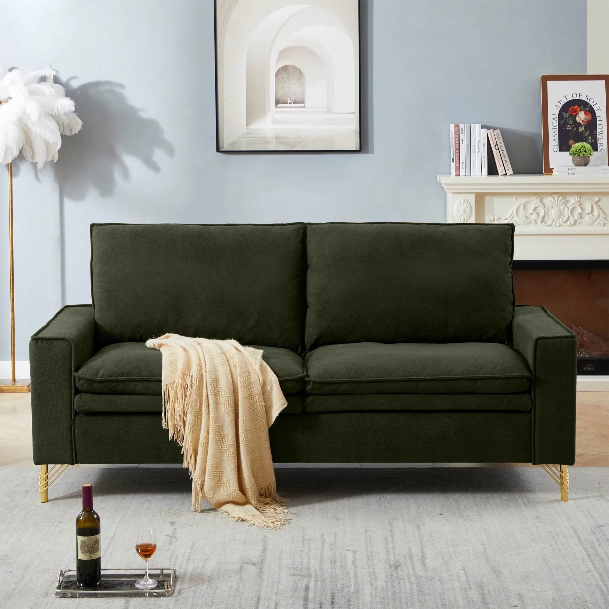 HUTWIFE 78-inch Mid-Century 2-seat Loveseat Couch, Love Seats Furniture Cotton Linen Fabric and Metal Legs, Small Sofa for Living Room, Bedroom