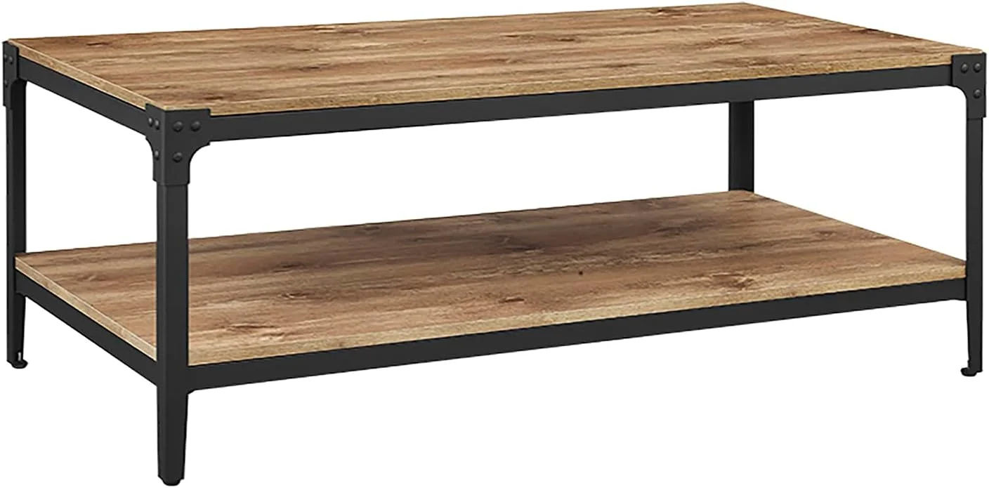 KHBIULIFE Declan Urban Industrial Angle Iron and Wood Coffee Table  46 Inch  Barnwood