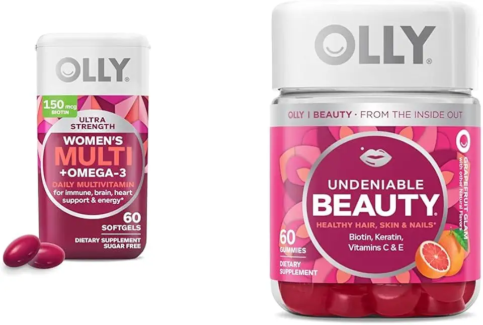 OLLY Ultra Women's Multi Softgels, Overall Health and Immune Support, Omega-3s, Iron & Undeniable Beauty Gummy, for Hair, Skin, Nails, Biotin