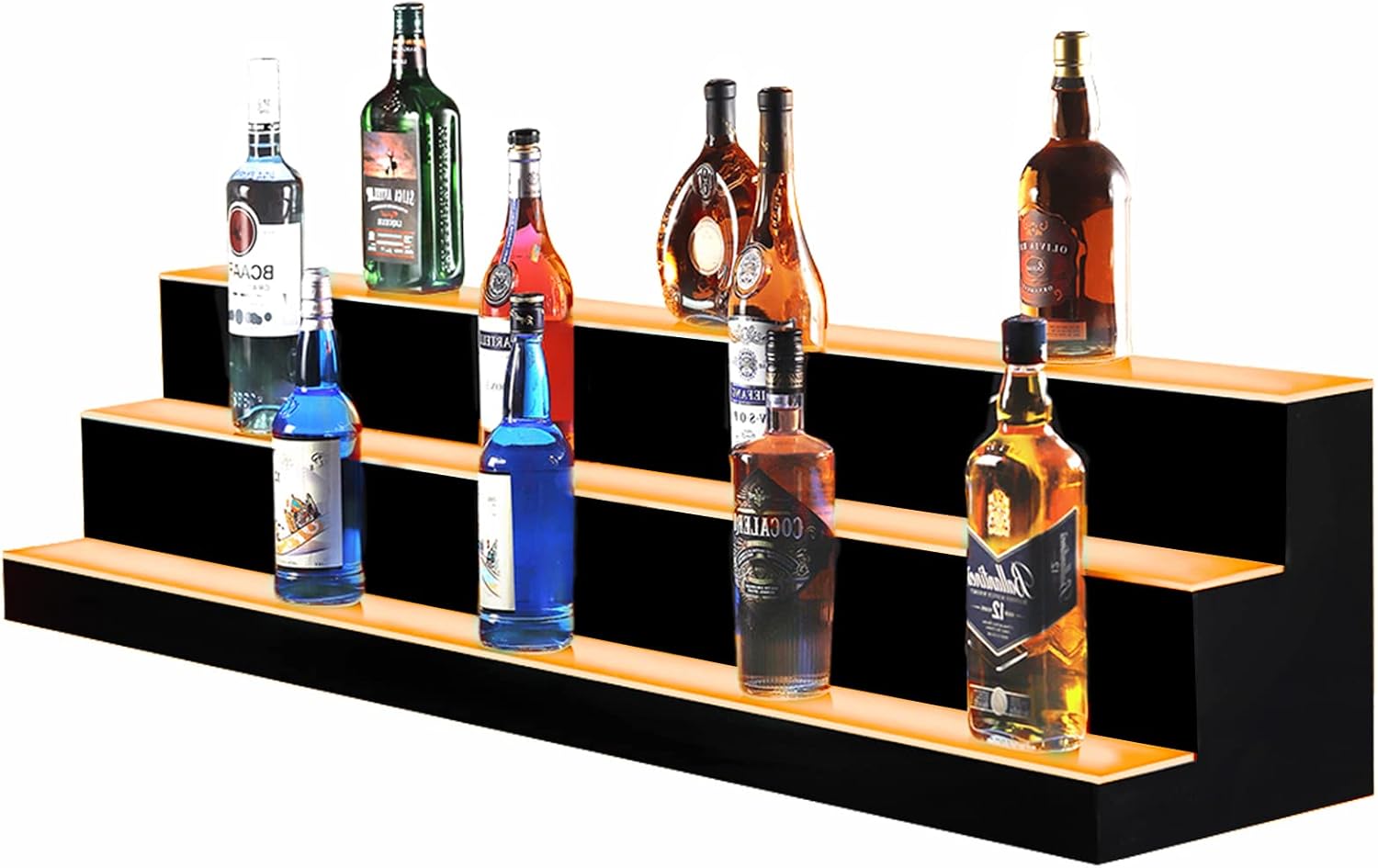 60 Inch LED Lighted Liquor Bottle Display 3 Step Illuminated Bottle Shelf 3 Tier Home Bar Drinks Commercial Lighting Shelves with Remote Control (3