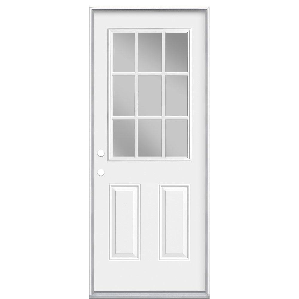 Masonite 32 in. x 80 in. Premium 9 Lite Right-Hand Inswing Primed Steel Prehung Front Exterior Door No Brickmold, Primed White