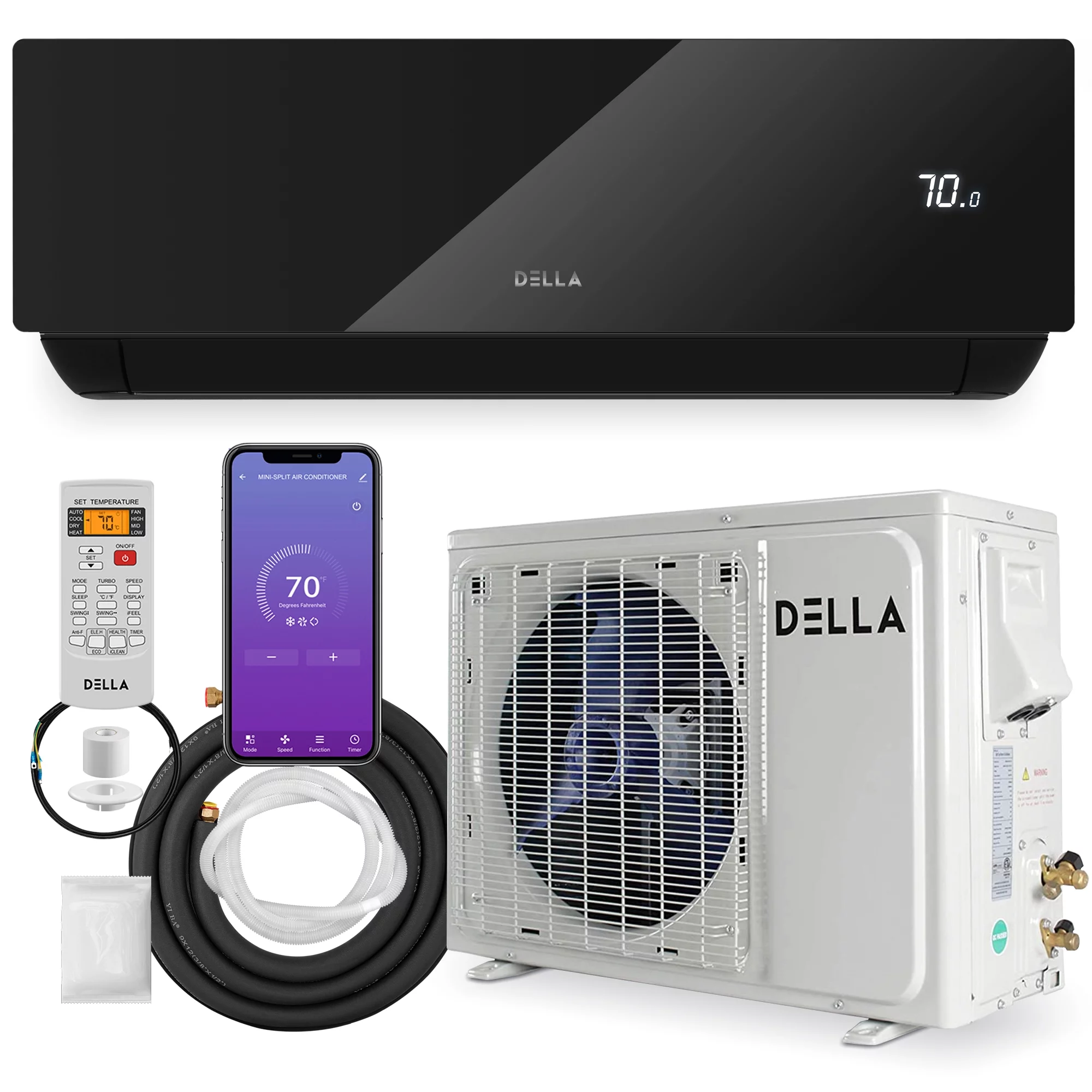 DELLA 12000 BTU Wifi Enabled 17.5 SEER Cools Up to 550 Sq.Ft 208-230V Energy Efficient Mini Split Air Conditioner & Heater Ductless Inverter System