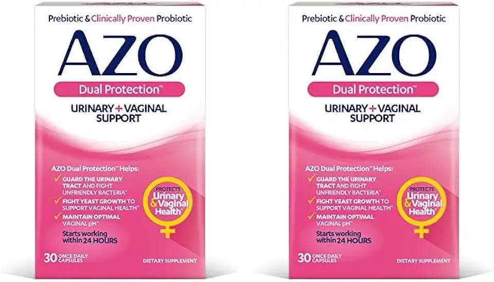 AZO Dual Protection | Urinary + Vaginal Support* | Prebiotic Plus Clinically Proven Women's Probiotic | Starts Working Within 24 Hours | Non-GMO | 30