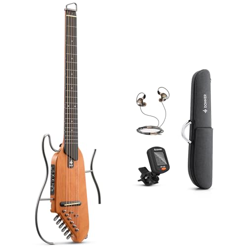 Donner HUSH I Guitar For Travel - Portable Ultra-Light and Quiet Performance Headless Acoustic-Electric Guitar, Mahogany Body with Removable Frames