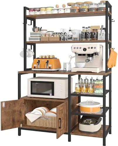 HBBOOMLIFE 6-Tier Bakers Rack  Microwave Stand with Shelves  Kitchen Coffee  Table  Heavy Duty  Shelves with Cabinet  Wide Bakers Rack for Kitchen