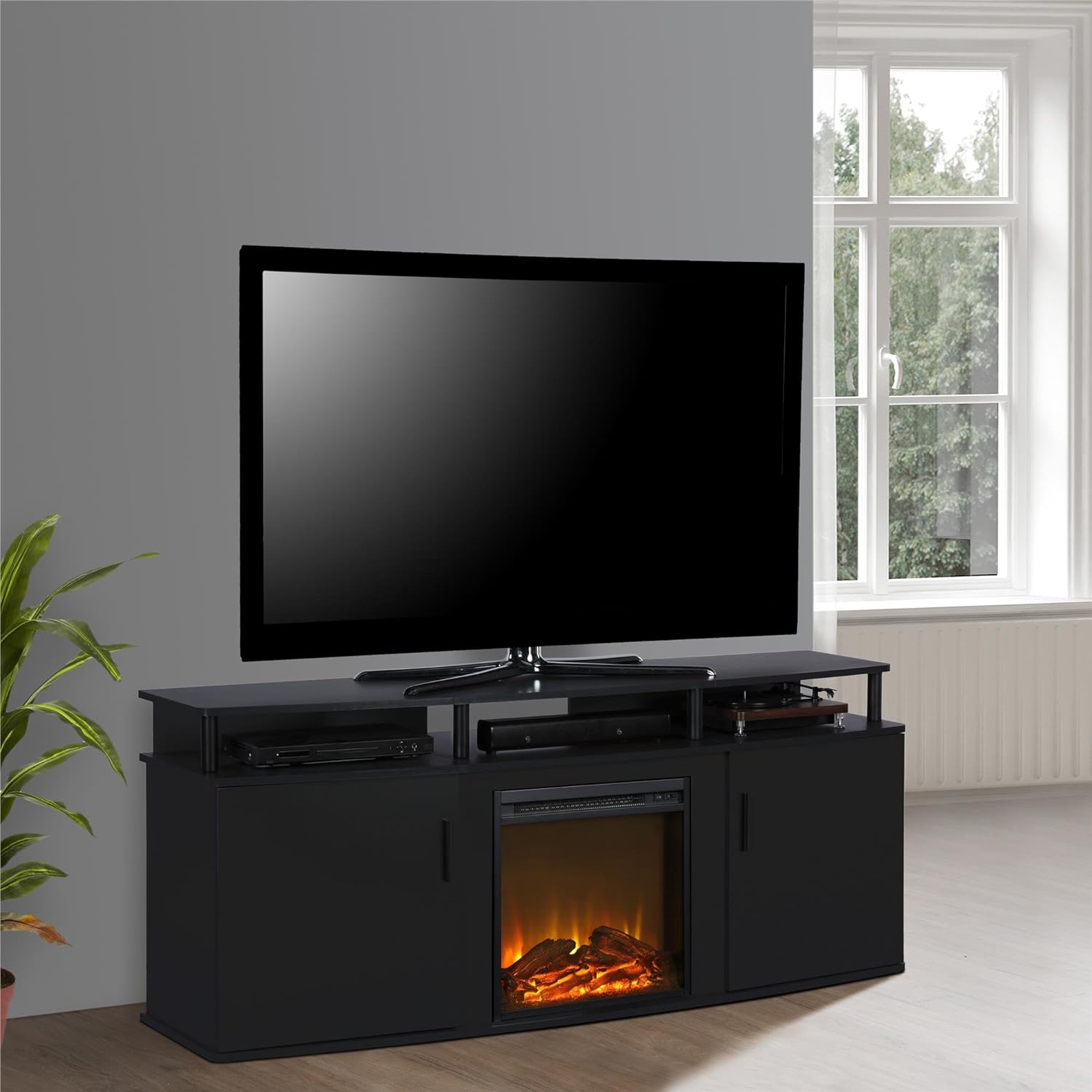 Ameriwood Home Carson Electric Fireplace TV Console for TVs up to 70,  Cherry