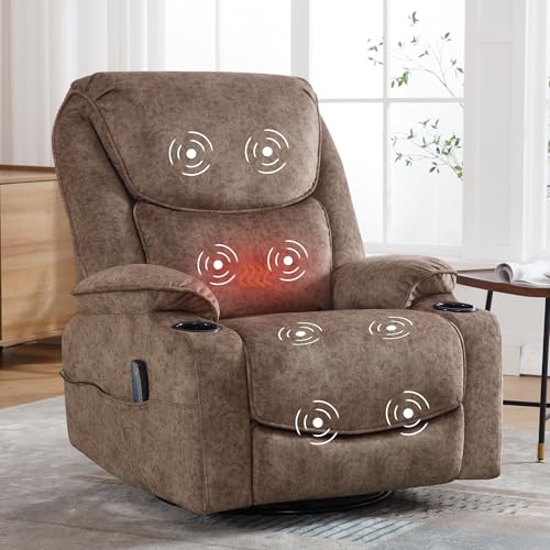Swivel Rocker Recliner Chair, Power Reclining Chair Breathable Leather Recliner for Adults with Cup Holders and USB Port