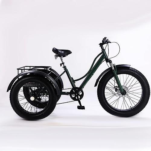 24 inch Adult Tricycle,7 Speed Cruiser Trike, All Terrain Fat Tire 3 Wheel Bikes with Large Basket for Seniors, Women, Men