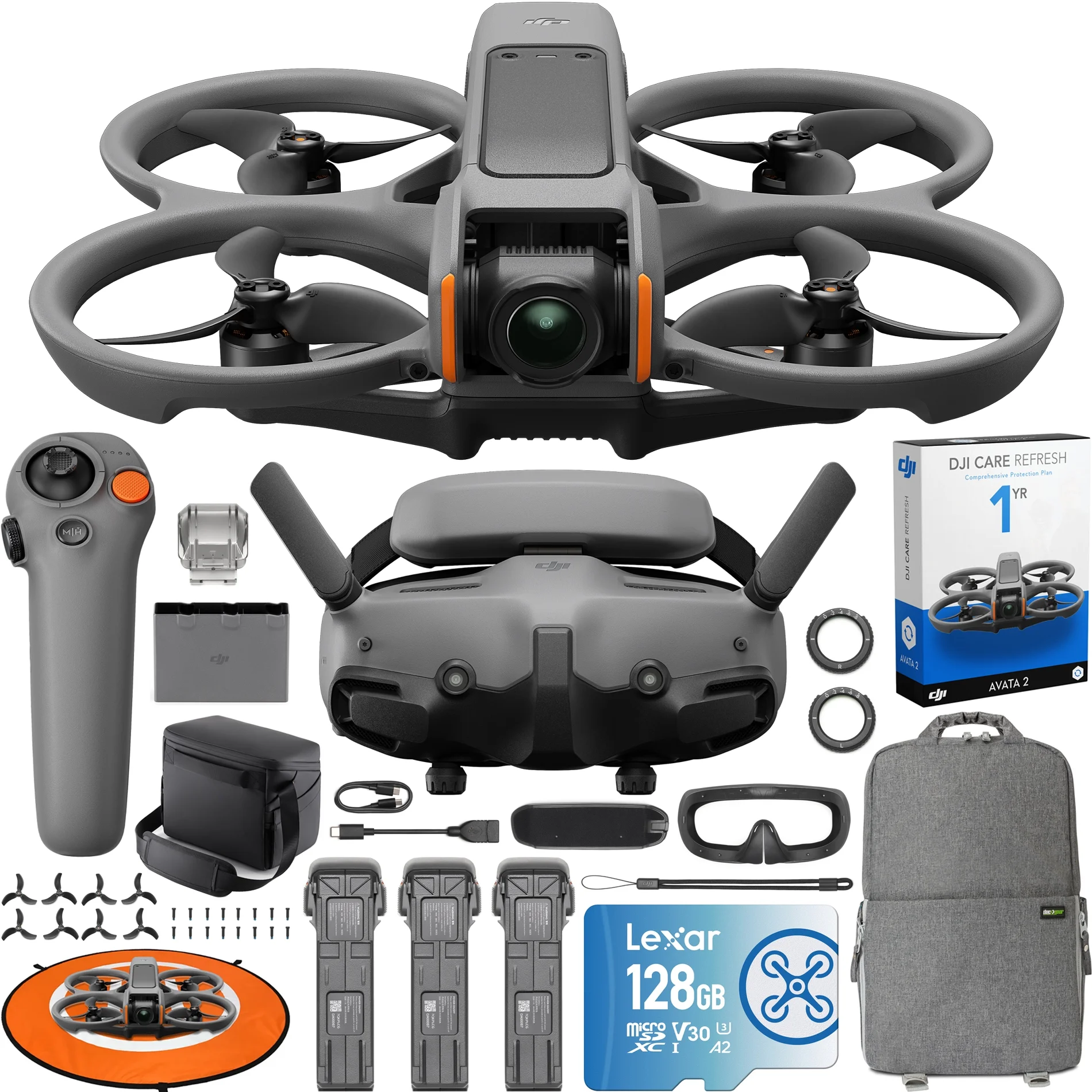 DJI Avata 2 FPV Drone Fly More Combo (3 Batteries) with Camera 4K Including Goggles 3 and RC Motion 3, Built-in Propeller Guard