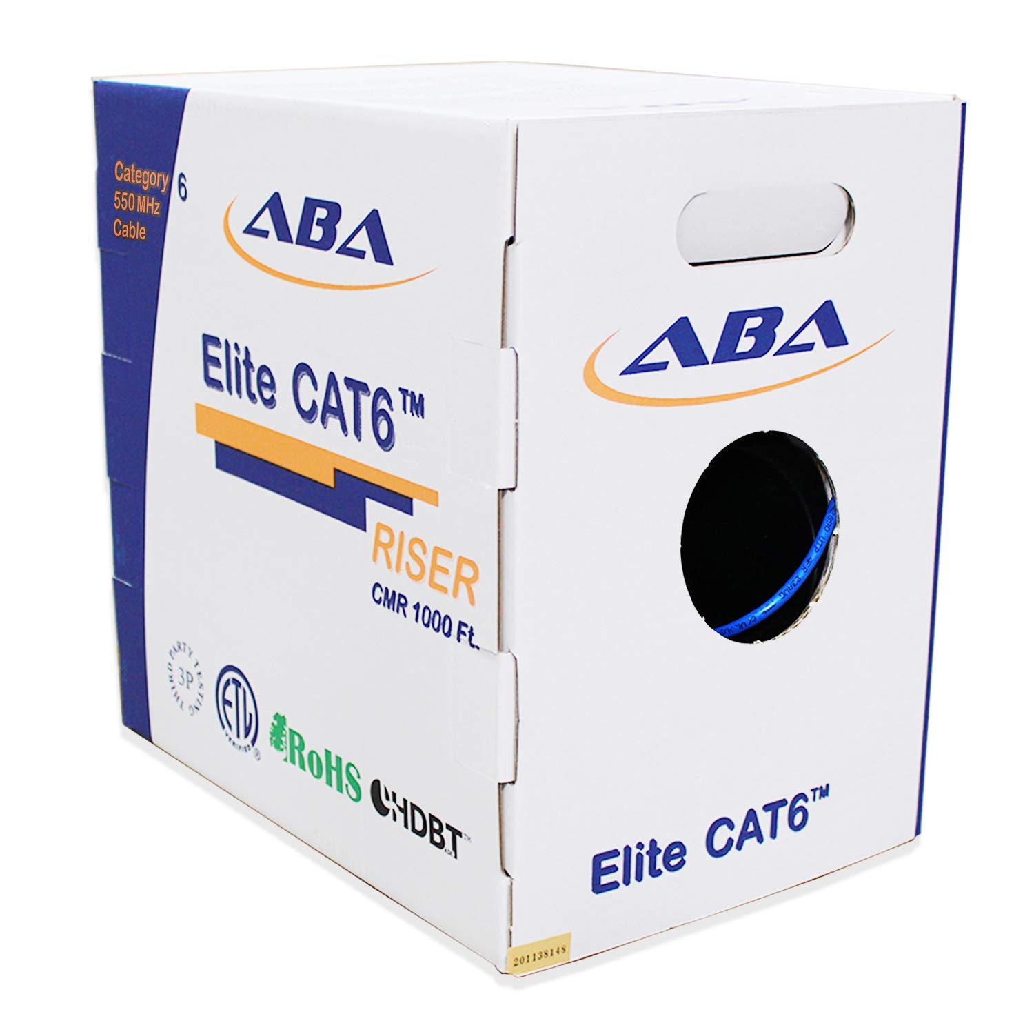 Cat6 Riser (CMR), Ethernet Cable 1000ft, Blue, No Spline, Unshielded Twisted Pair (UTP) 23AWG, Solid Pure Bare Copper, 550MHz, UL Certified