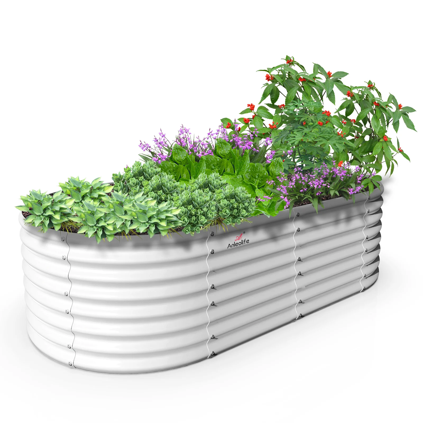 TRAMULL 8X4X2ft Galvanized Raised Garden Bed, Oval Above Ground Modular Metal Outdoor Planter Boxes(Antique White) - Curated Treasures Market