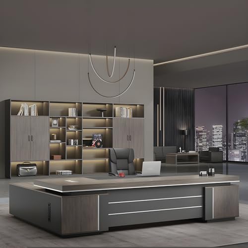 Minimalist L-Shape Executive Desk Computer Desk, Right-hand Return Wooden Executive L Shaped Desk for Home Office