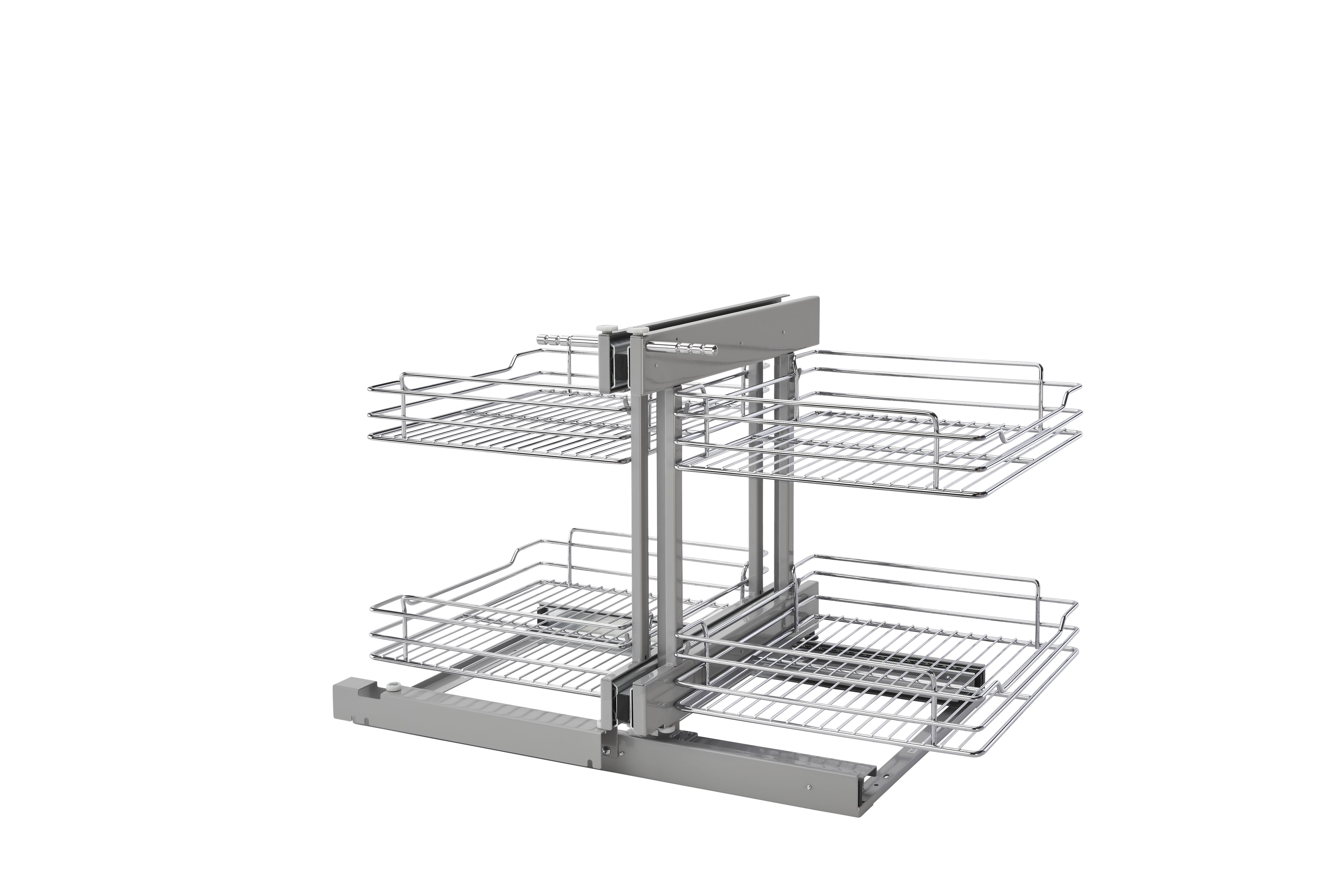 Rev-A-Shelf Corner Cabinet Pull-Out Chrome 2-Tier Basket Organizer
