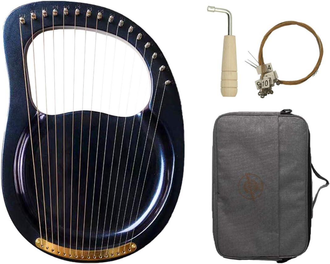 Lyre Harp, 16 Metal String Mahogany Plywood Body String Instrument with Tuning Wrench and Carry Bag (blue)