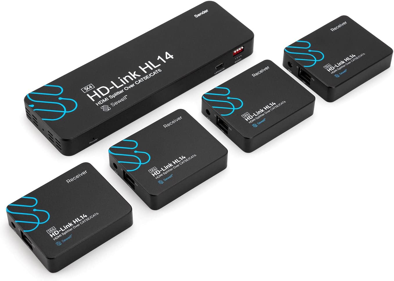 HD-Link HL14 by Sewell, 1x4 HDMI Extender Splitter Over cat5e/6, 160 ft, Black, SW-32949
