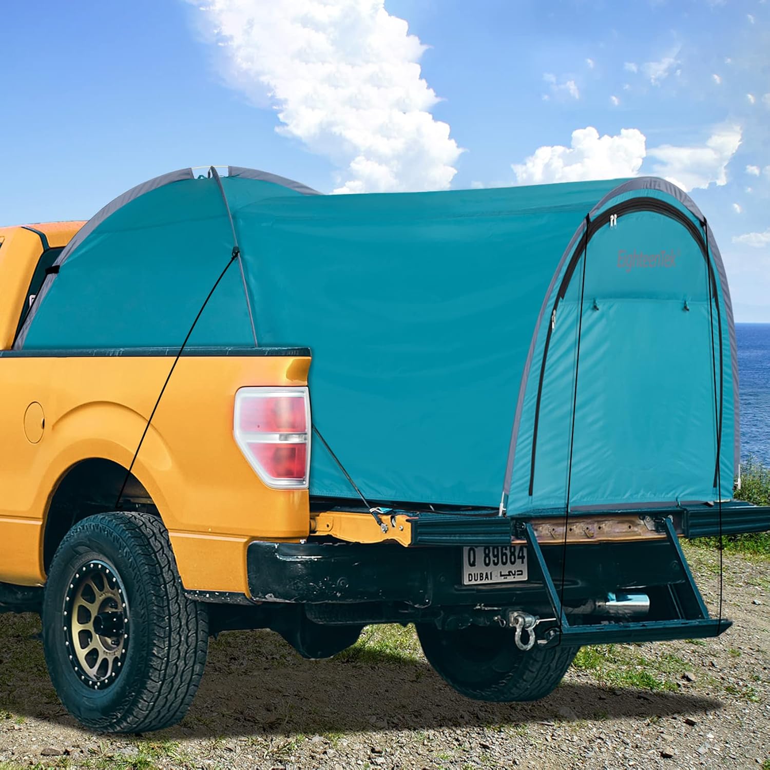 EighteenTek Truck Tent Bed Pickup Camping 2 Person Camper Shell Pop Up Automatic Setup Waterproof PU2000mm Double Layer Rainfly Adjustable 5 5.5 6